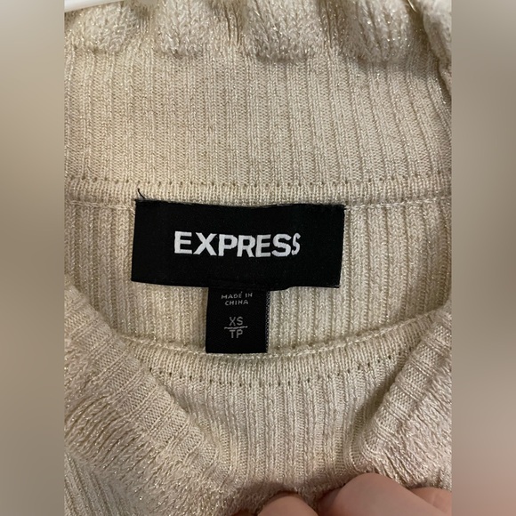 Express Lurex Ribbed Ruffle Mock
Neck Sweater - Picture 3 of 5